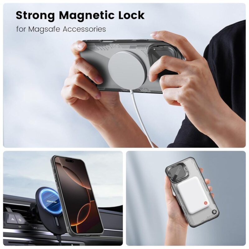 Nillkin Magnetic for iPhone 16 Pro Case Clear, Compatible with Magsafe, Never Yellow & Biodegradable Material, Translucent Case with Invisible Kickstand & Camera Cover for 16 Pro 6.3", Black - Image 9