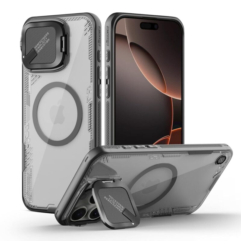 Nillkin Magnetic for iPhone 16 Pro Case Clear, Compatible with Magsafe, Never Yellow & Biodegradable Material, Translucent Case with Invisible Kickstand & Camera Cover for 16 Pro 6.3", Black