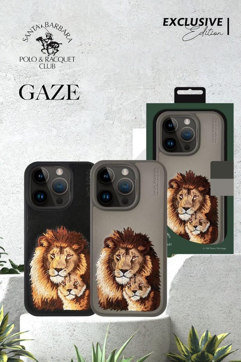 TIJAS Santa Barbara Lion Face Cover Leather Exclusive Edition Embroidery Phone Case for (iPhone 15 Pro Gaze Titanium Grey) - Image 3