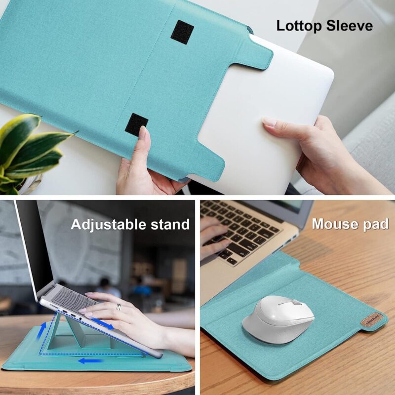 Nillkin Laptop Sleeve Bag Compatible with 14-15.6 inch 3 in 1【Laptop Stand,Mouse pad】 MacBook Pro Sleeve case MacBook Air Notebook Computer PU Leather Super Padded Bag Waterproof Protective Case - Green - Image 2